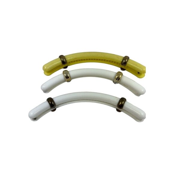Vintage Cascade Hair Clip 80s Bananna Pony Tail Holder Yellow White Set Of 3 - Picture 1 of 5